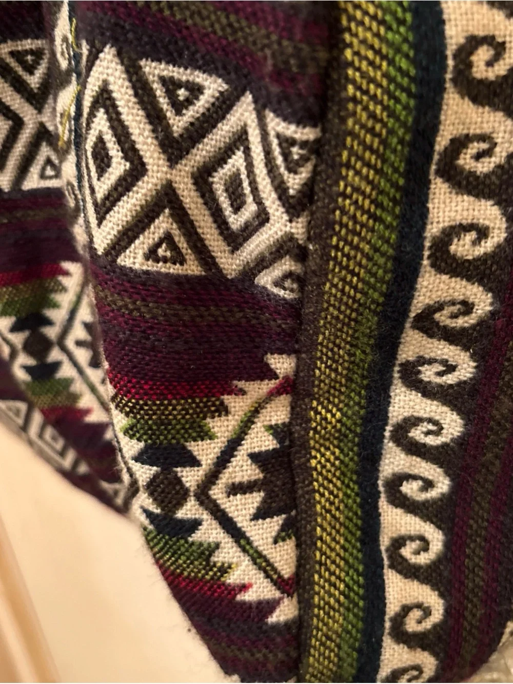 Indigenous Tribal Print Duffel Bag - Black, Cream & Burgundy with animal/lamas.